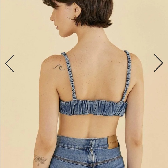 FARM Rio Blue Denim Ruffle Crop Top - Picture 2 of 5